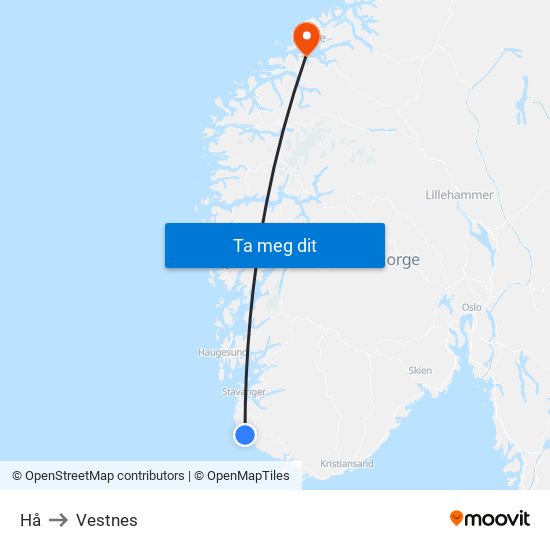 Hå to Vestnes map