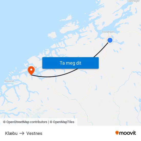 Klæbu to Vestnes map