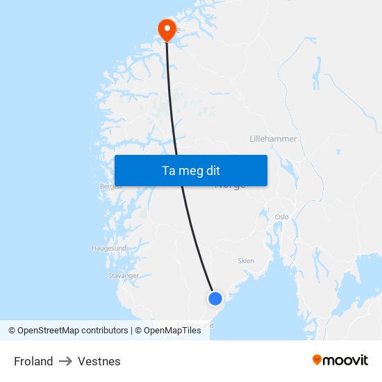 Froland to Vestnes map