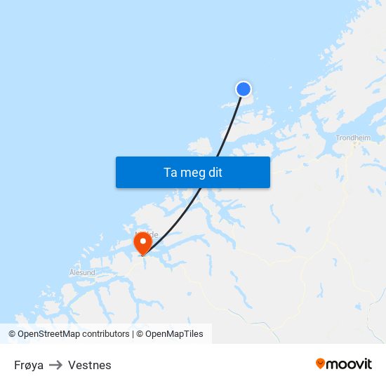 Frøya to Vestnes map