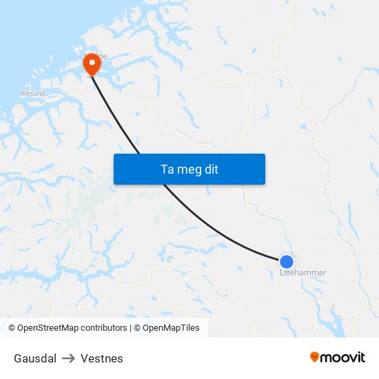 Gausdal to Vestnes map