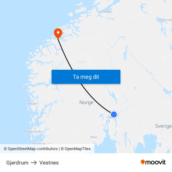 Gjerdrum to Vestnes map