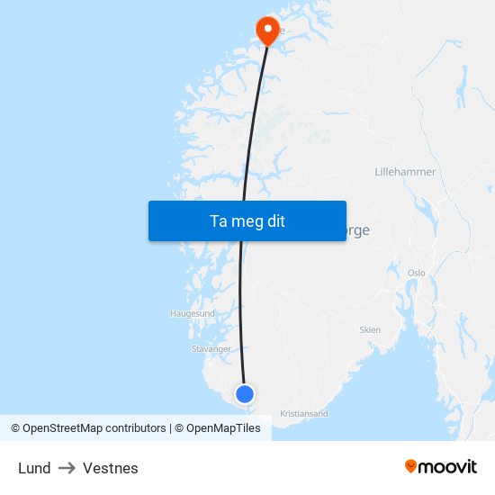 Lund to Vestnes map