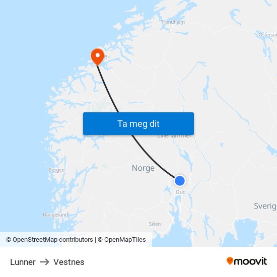 Lunner to Vestnes map