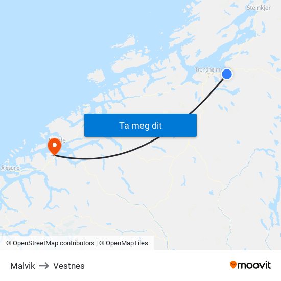 Malvik to Vestnes map