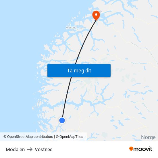 Modalen to Vestnes map