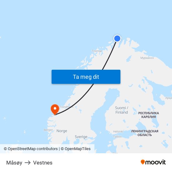 Måsøy to Vestnes map