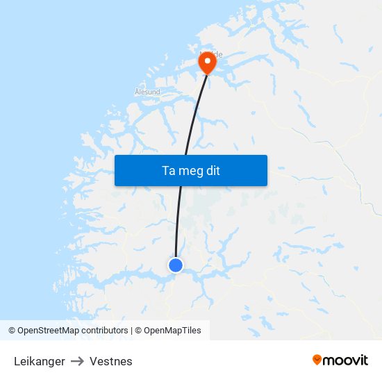 Leikanger to Vestnes map