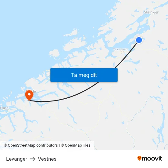 Levanger to Vestnes map