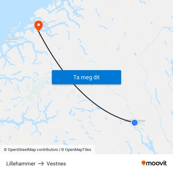 Lillehammer to Vestnes map