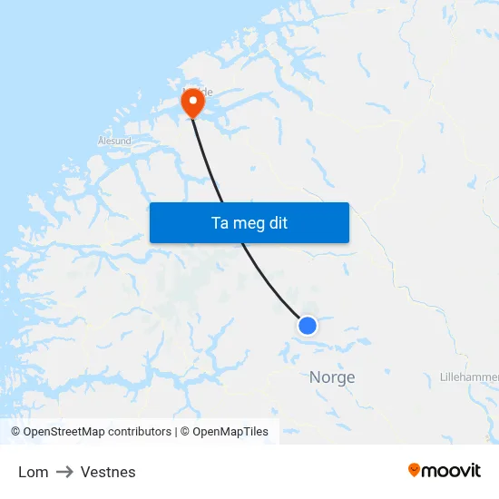 Lom to Vestnes map