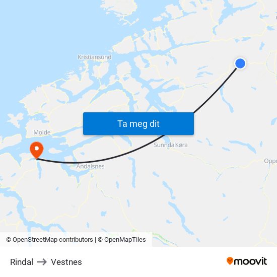 Rindal to Vestnes map