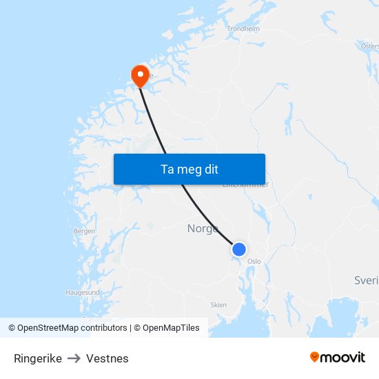 Ringerike to Vestnes map