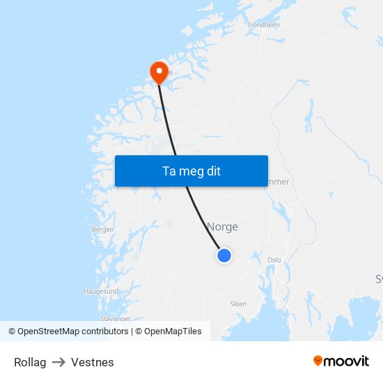 Rollag to Vestnes map