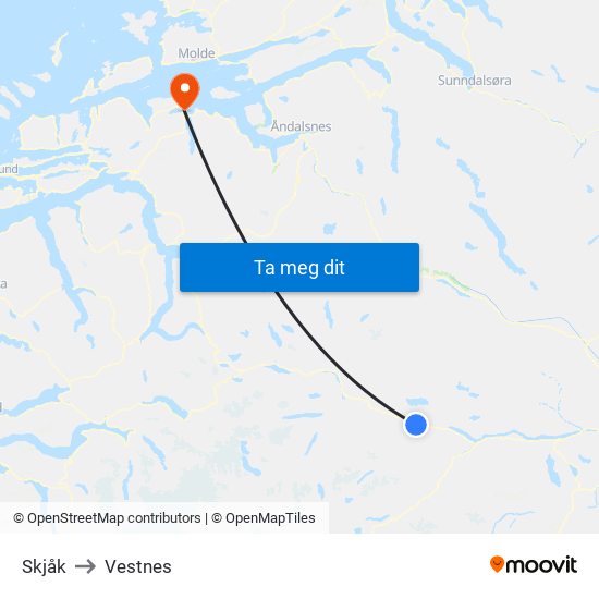 Skjåk to Vestnes map