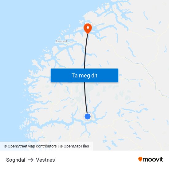 Sogndal to Vestnes map