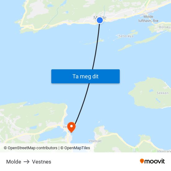 Molde to Vestnes map