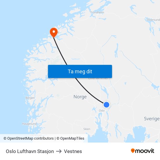 Oslo Lufthavn Stasjon to Vestnes map