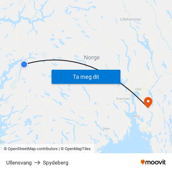 Ullensvang to Spydeberg map