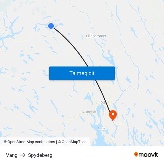 Vang to Spydeberg map