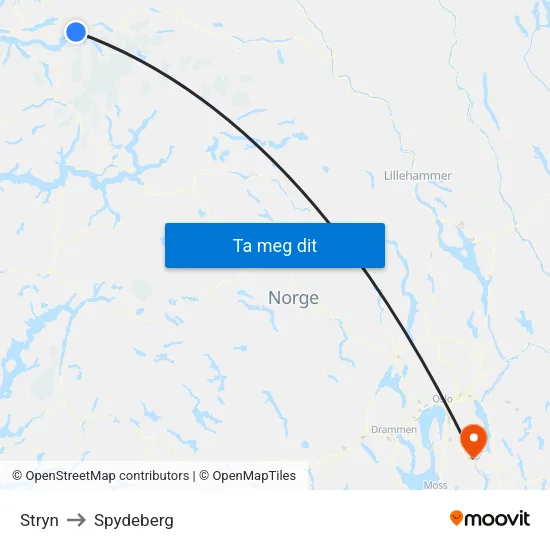 Stryn to Spydeberg map