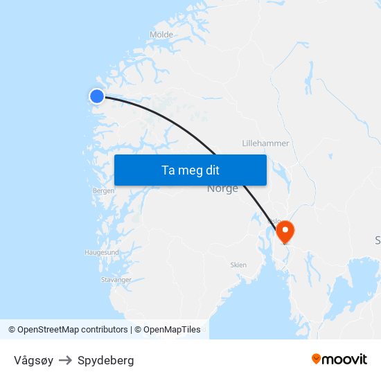 Vågsøy to Spydeberg map