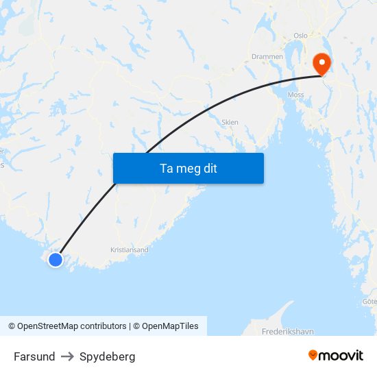 Farsund to Spydeberg map