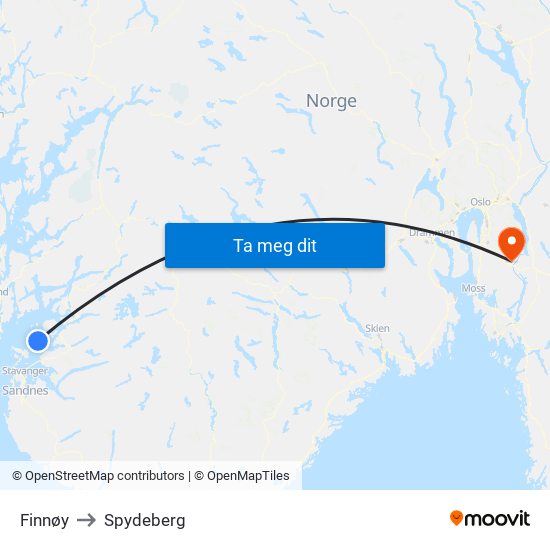 Finnøy to Spydeberg map