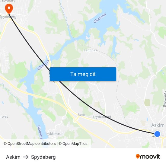 Askim to Spydeberg map