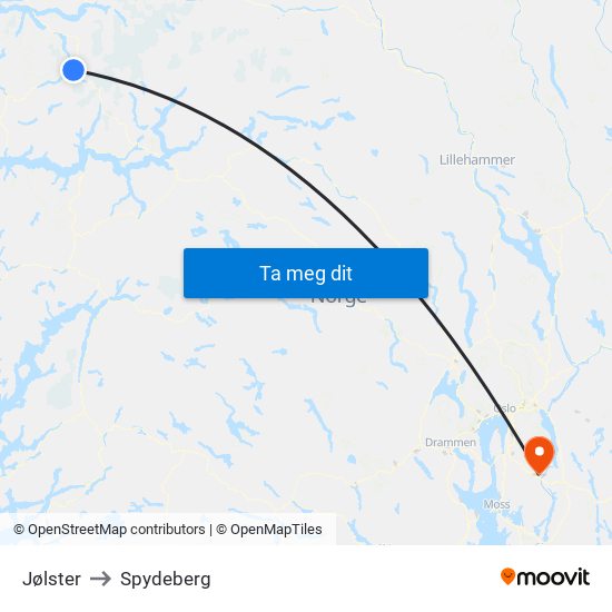 Jølster to Spydeberg map