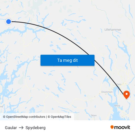 Gaular to Spydeberg map