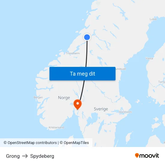 Grong to Spydeberg map