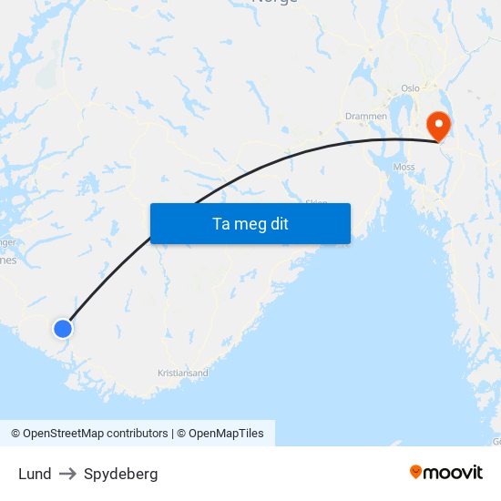 Lund to Spydeberg map