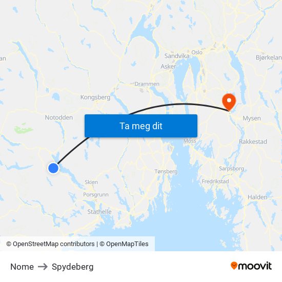 Nome to Spydeberg map