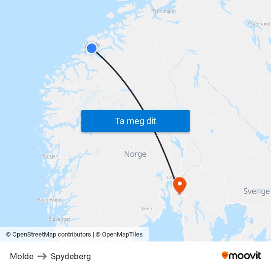 Molde to Spydeberg map