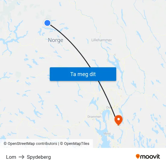 Lom to Spydeberg map