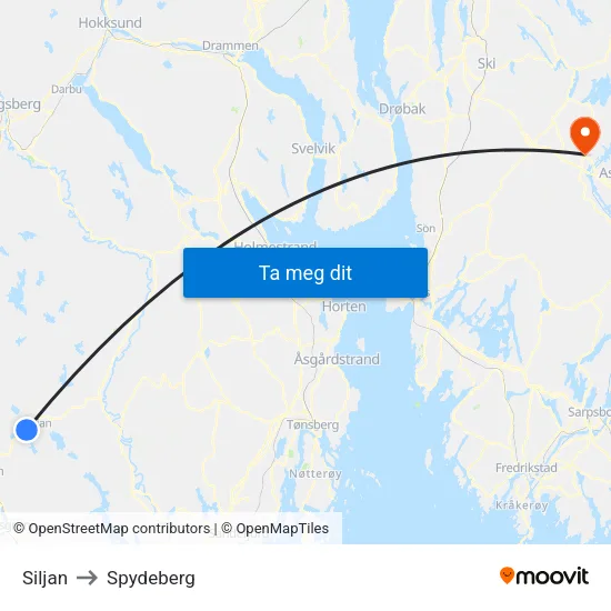Siljan to Spydeberg map