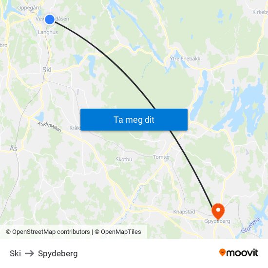 Ski to Spydeberg map