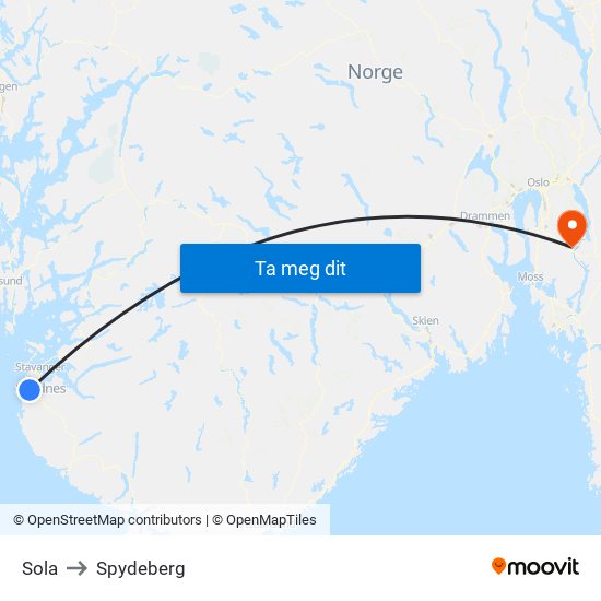 Sola to Spydeberg map