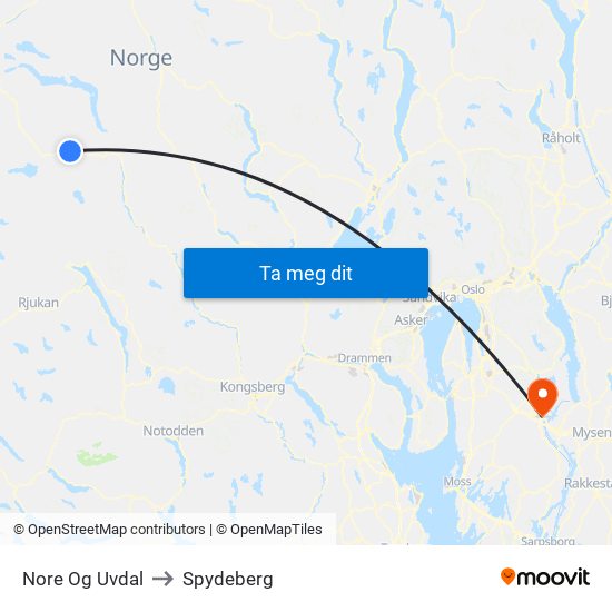 Nore Og Uvdal to Spydeberg map