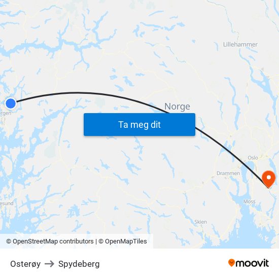 Osterøy to Spydeberg map
