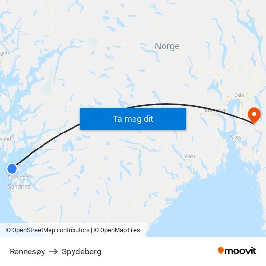 Rennesøy to Spydeberg map