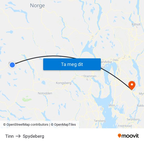 Tinn to Spydeberg map
