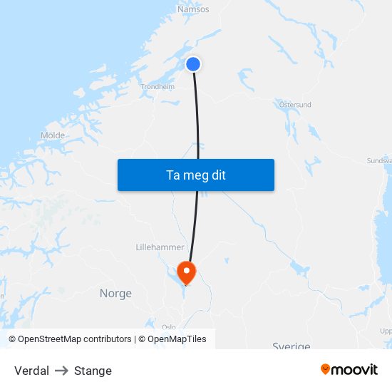 Verdal to Stange map