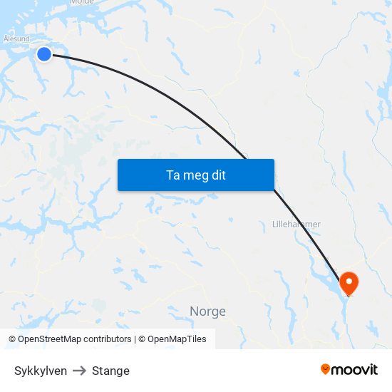 Sykkylven to Stange map