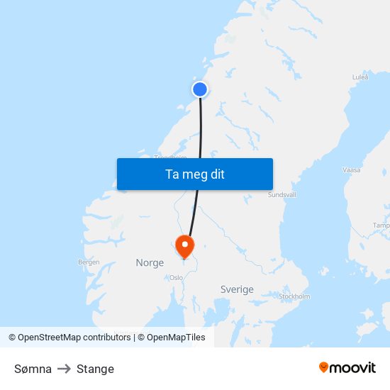 Sømna to Stange map