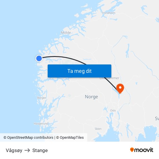 Vågsøy to Stange map