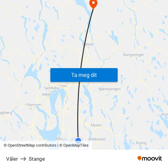 Våler to Stange map