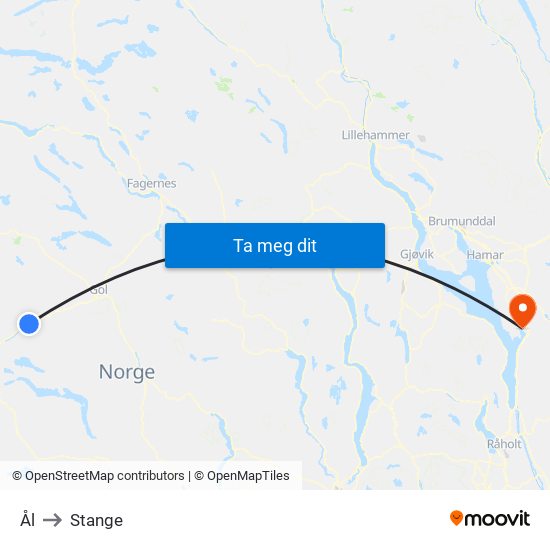 Ål to Stange map