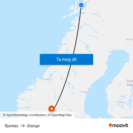 Bjarkøy to Stange map